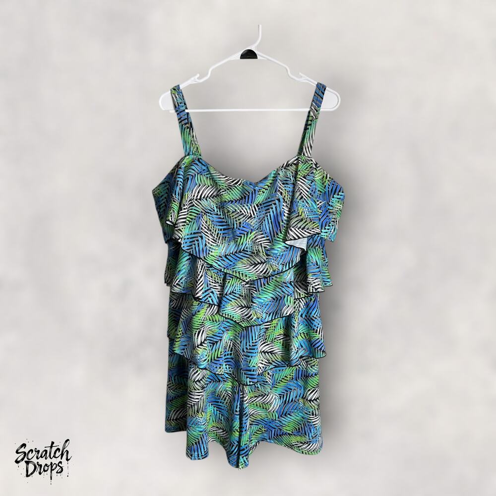 Fit 4U Women's Plus Size 24W Tropical Sleeveless Summer Top Flowy Blouse Beach